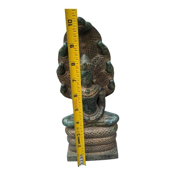 Cambodian Bronze Naga Buddha: Saturday's Serpent Guardian Dhayan Mudra 10" Vtg - Picture 5 of 9